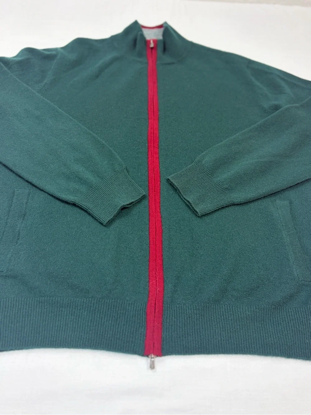 GOBI Mongolian Cashmere 2XL Forest Green Full Zip Mock Neck Sweater Cardigan